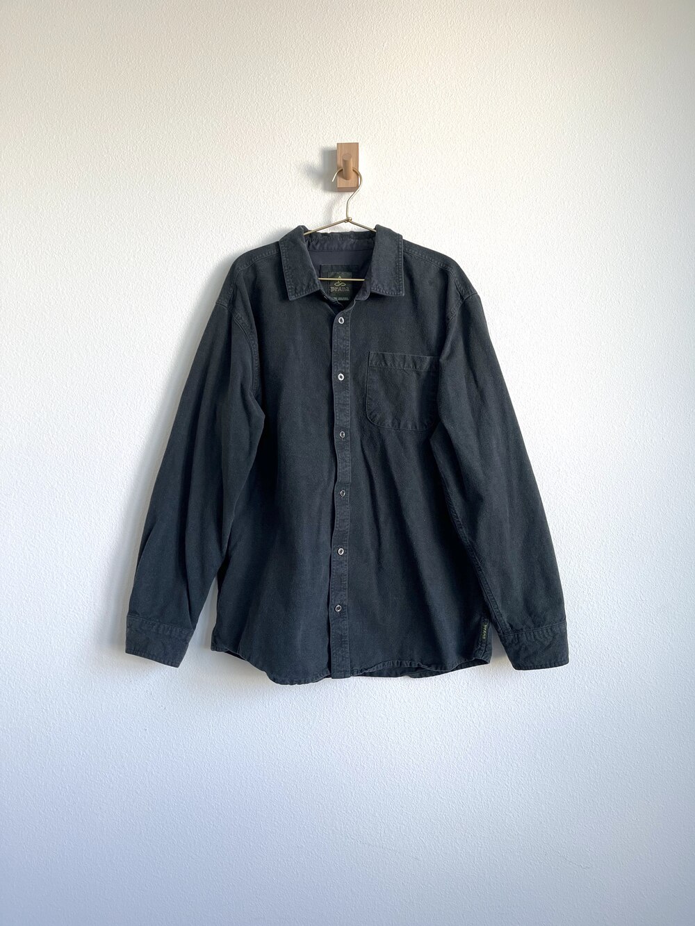 prAna 100% Organic Cotton Forest Green Midweight Button Down Shirt Mens XL